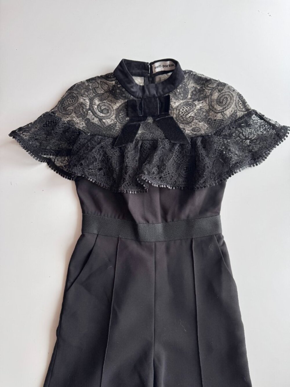 SELF-PORTRAIT Black Paisley Embroidered Tulle Crepe Wide Leg Jumpsuit, Size 2 - Picture 2 of 13
